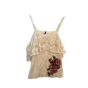 Bluebell Tank Top Lace Ruffle White Floral Embroidered